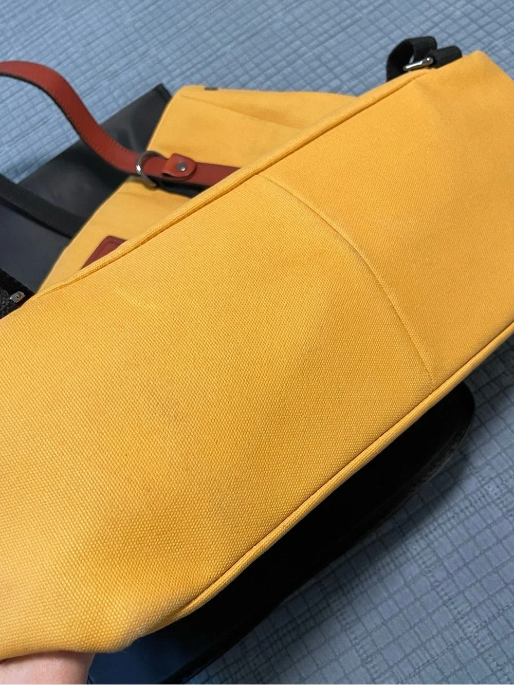ARCH Yellow Canvas Tote Diaper Bag with Brown Leather Straps